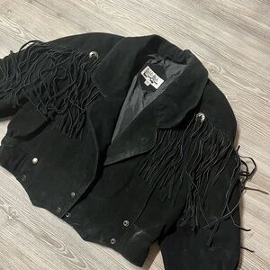 Yearbook Leather Black Fringe Jacket